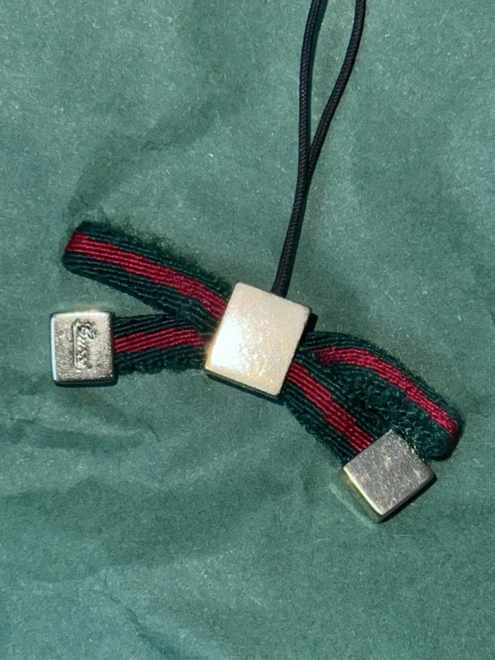 Gucci Vintage Green and Red Bow Phone Strap / Keychain
